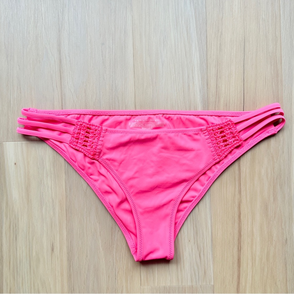 Victorias Secret Swim Bottom Strappy Cheeky Bright Pink Sexy Swimsuit M Beach